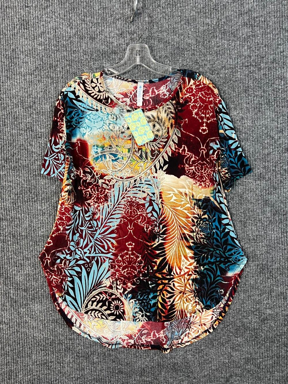 Paisley Grace Blouse Women Small Bohemian Artsy Short Sleeve Multi Color Stretch
